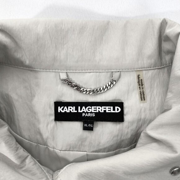 KARL LAGERFELD WOMEN'S GREY SILVER HOODED WIND COAT - XL - Picture 9 of 14